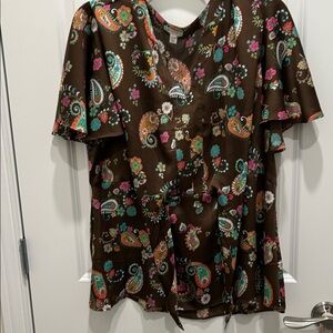Paisley Print Brown Blouse